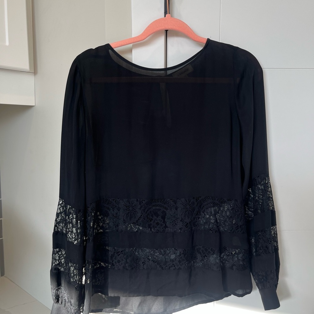 L'AGENCE Black Lace Detail Blouse